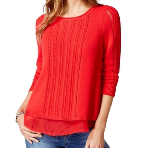 Lucky Brand Sweater S Red Layered Chiffon Long Sleeve Pullover Swiss Dot Flowy. - Picture 1 of 16